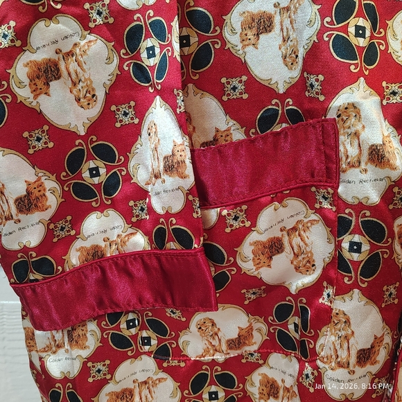 GOLDEN RETRIEVER BUTTON UP 2 PIECE SATIN FEEL PAJAMAS WOMENS LG DOG COZY COMFY - Picture 3 of 5